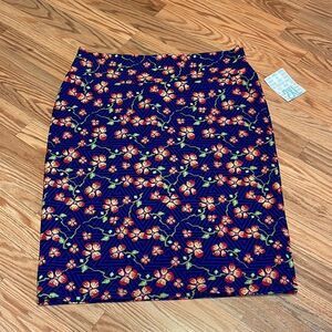 LuLaRoe Cassie Skirt, stretchy pencil blue, black pink floral, 2X
